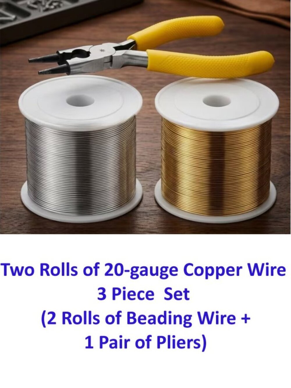 Two Rolls of 20-gauge Copper Wire 3 Piece  Set  (2 Rolls of Wire + 1 Pair Pliers